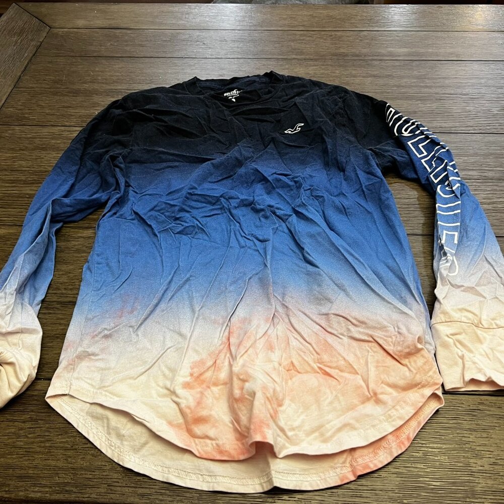 Hollister California Ombre Gradient Long Sleeve Logo Tee Men's Size S
